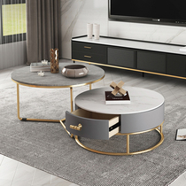 Italian light luxury round coffee table small apartment home tea table Nordic ins style minimalist living room wear-resistant slate small table