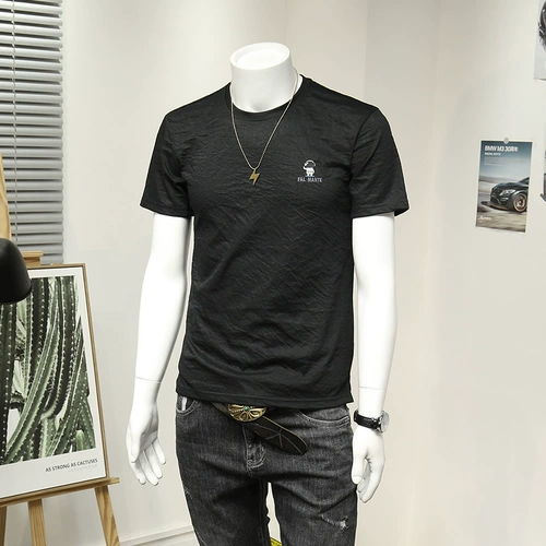 Футболка в стиле хип-хоп для отдыха с круглым воротником, с вышивкой