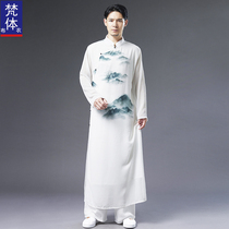 Summer ancient style Ancient Fashion Fairy qi Long-shirt tea suit Chinese Wind Mens clothing Hanfu Slanted Flap Long snow-spun long gown acting out of suit
