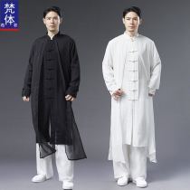 Mens fairy air weaters Chinese wind fake two pieces Long shirts Summer Tangclothing Mens thin style Ancient Wind Ancient Dress gowns to perform