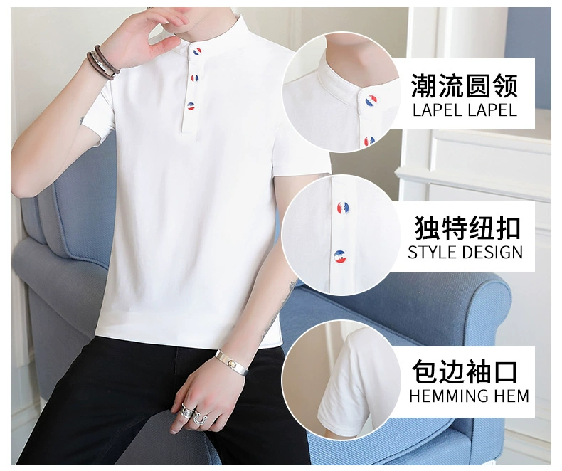 [95% cotton 5% spandex] áo thun nam ngắn tay ve áo polo áo sơ mi thương hiệu xu hướng quần áo nam nửa tay áo - Polo