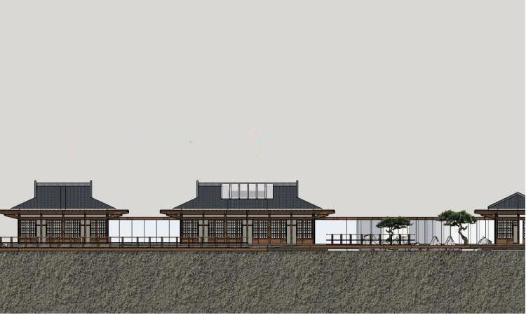 T150日式风格茶室茶馆院落建筑SU模型 日式会所庭院景观sket...-12