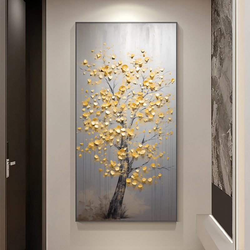Hand painted haircut tree oil painting minimalist modern light extravaganza Outdoor Guan Decoration Painting Vertical hallway Aisle Hanging Paintings-Taobao