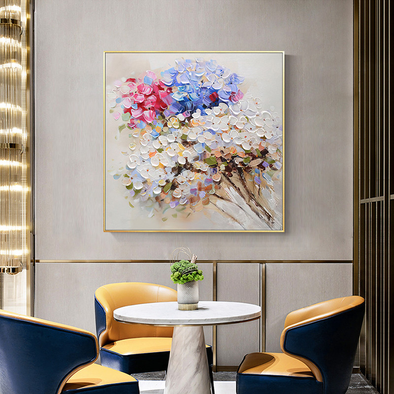 Hand-painted abstract oil painting custom living room mural happy flower restaurant decorative painting modern minimalist entrance door hanging painting
