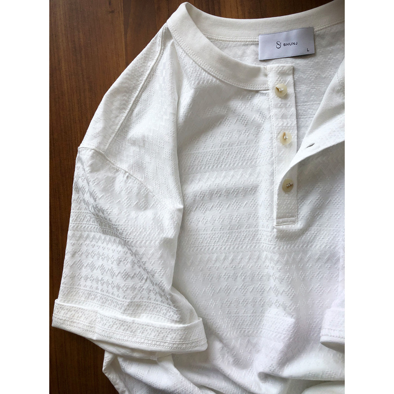 Bohemian Old Money Style Jacquard Henley Collar Short-Sleeve T-Shirt for Men, 2026 Summer Loose Half-Sleeve Tee Bohemian Old Money Style Jacquard Henley Collar Short-Sleeve T-Shirt for Men, 2026 Summer Loose Half-Sleeve Tee
