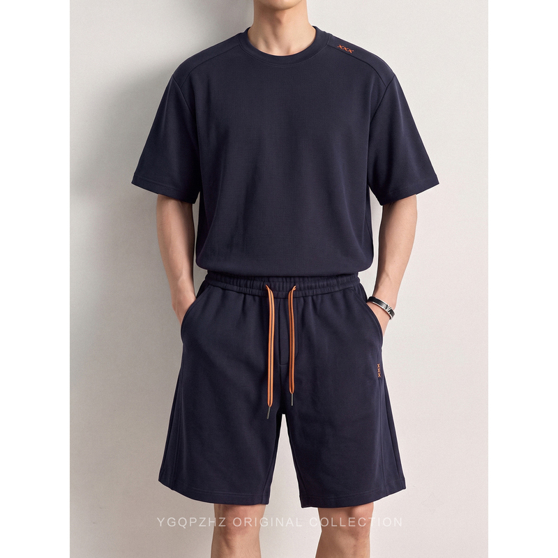 Abyss Noble Old Money Style Waffle Texture Breathable Fashion Suit Men's 2026 New Loose Short-Sleeve T-Shirt