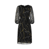 Jiuzi Annako 100% mulberry silk holiday style chain printed thin waist dress women 2024 summer new style