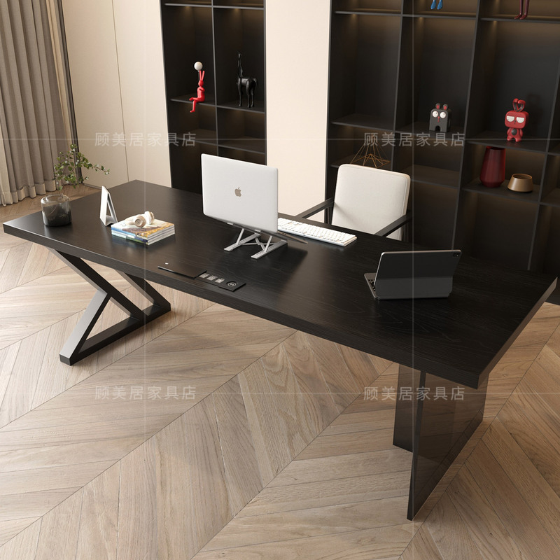 Black Home-Use Solid Wood Living Room Desk, Computer Desk, Acrylic Minimalist Executive Desk, Designer Long Work Table