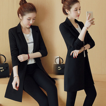  Black blazer womens mid-length casual 2019 spring new temperament slim-fitting small suit coat