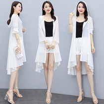 Summer chiffon windbreaker womens long model 2021 new fashion hooded sunscreen clothing irregular swallowtail shawl coat