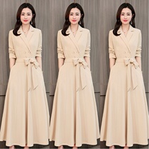 Large swing long skirt womens winter long section over the knee waist thin 2020 spring and autumn new temperament slim mid-length dress