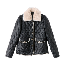 Xiaoxiangfeng leather cotton jacket womens short PU leather cotton jacket winter new style velvet thickened small leather jacket with fur collar