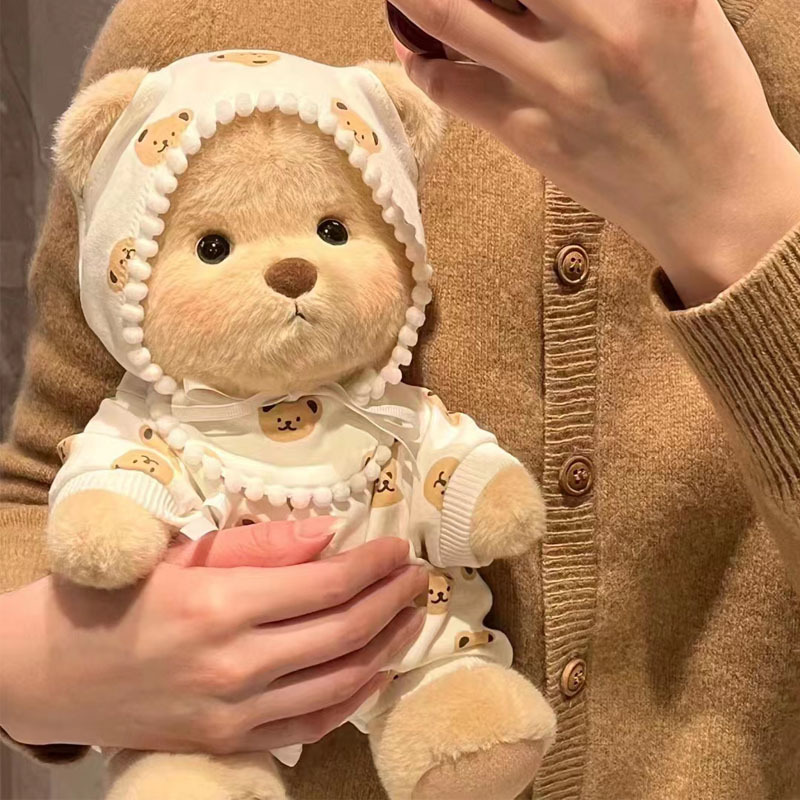 Medium-Sized Lina Bear Pajama Set with Shoes, Eye Mask, and Sleep Cap, One-Piece Pajama Set 30cm Bear-Themed Baby Clothes
