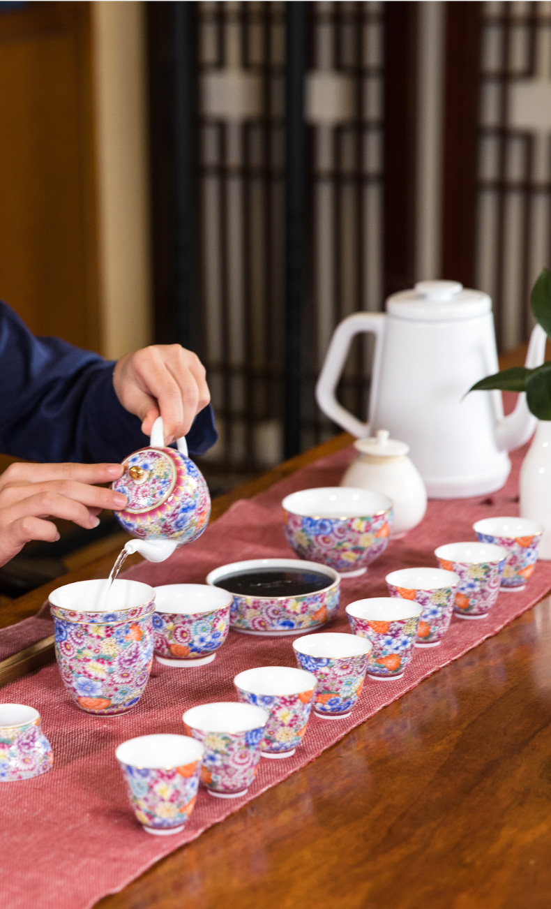 MaiTao colored enamel high - grade ceramic tea set suit household of Chinese style antique teapot tea pot on the whole