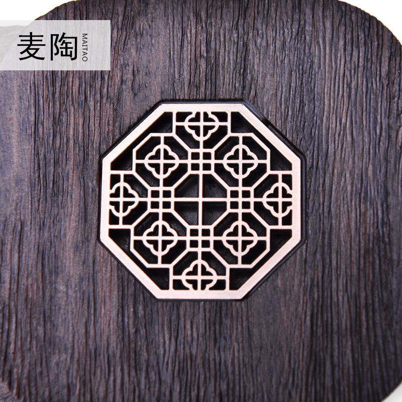 MaiTao kung fu tea tea tray parts small cup mat heat insulation cup mat ebony wood, bronze saucer