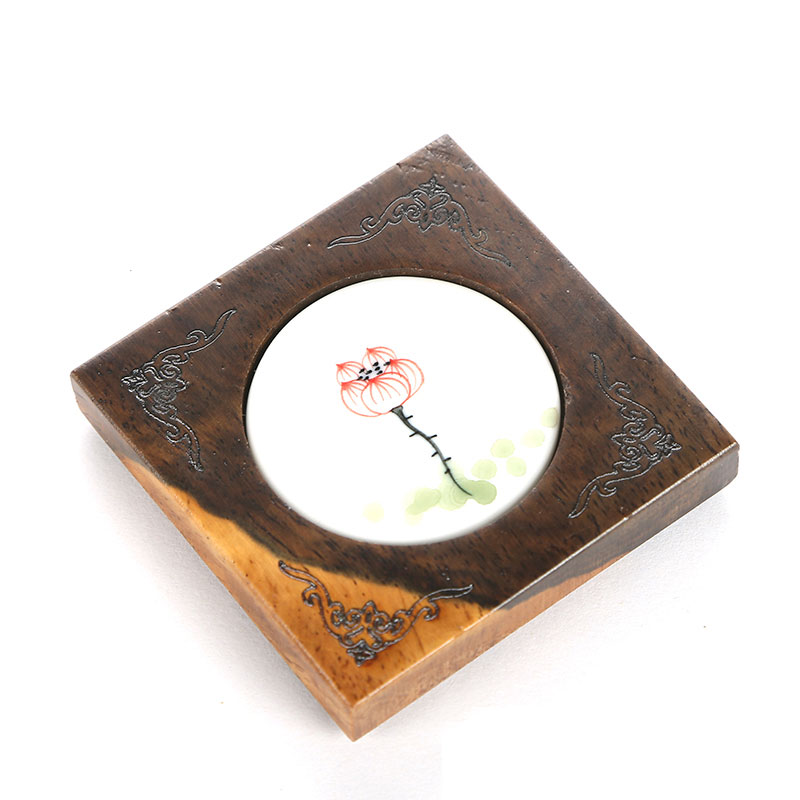 MaiTao kung fu tea tea tray parts small cup mat heat insulation cup mat ebony wood, ceramic tea saucer