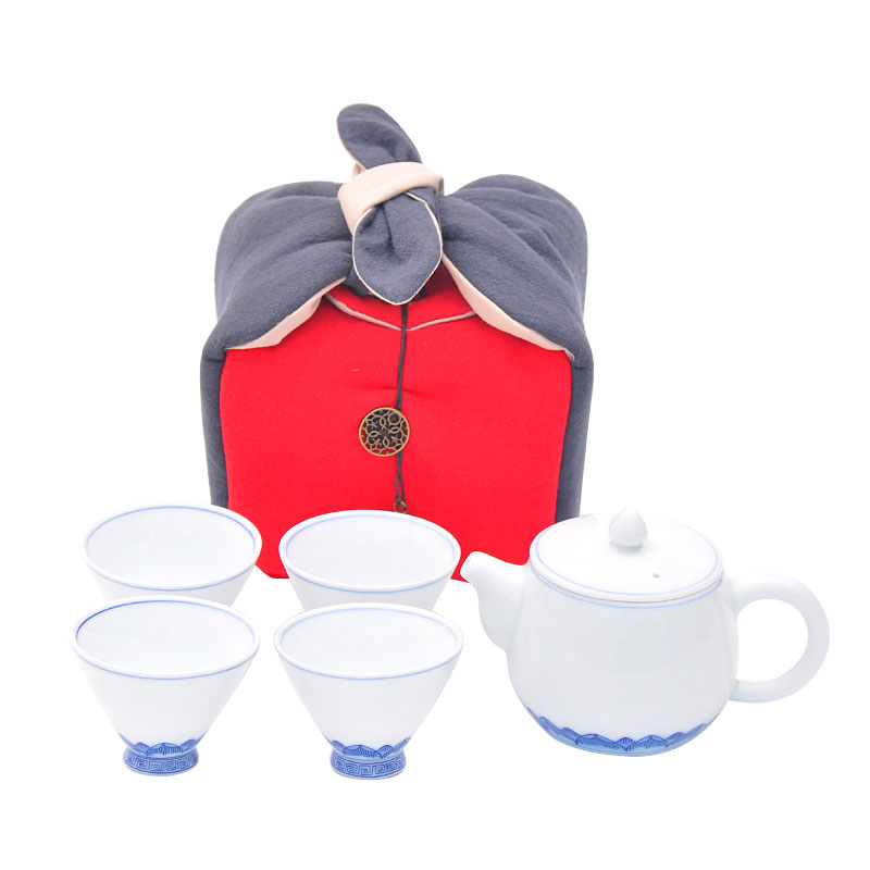 MaiTao cotton and a pot of four cups of kung fu tea set to receive a bag bag in blue and white porcelain tea set the teapot teacup handbags