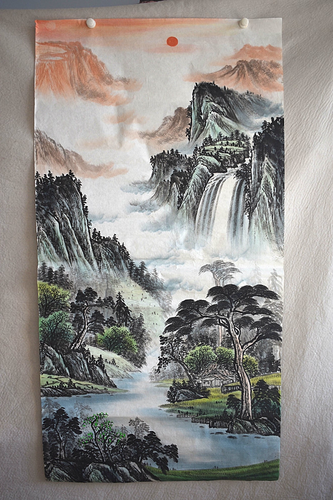 Four Feet 1 4 * 0 7 m Vertical Painted Calligraphy Painting Gallery-framed Pink in the Meech Painting Courtyard