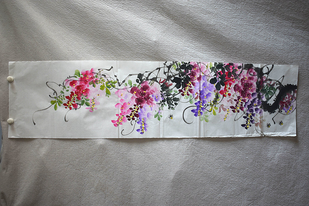 Mitch Palace 4 feet open 1 4*0 35 m Flower Bird Pure Hand Painting Gallery framed shop Purple Fuji East
