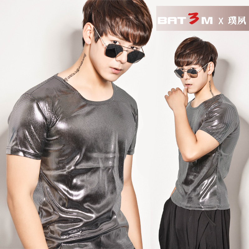 BAT3M Nightclub Tide Men's Big Round Neckline with short sleeve men's T-shirt for men's stage M singer Xia
