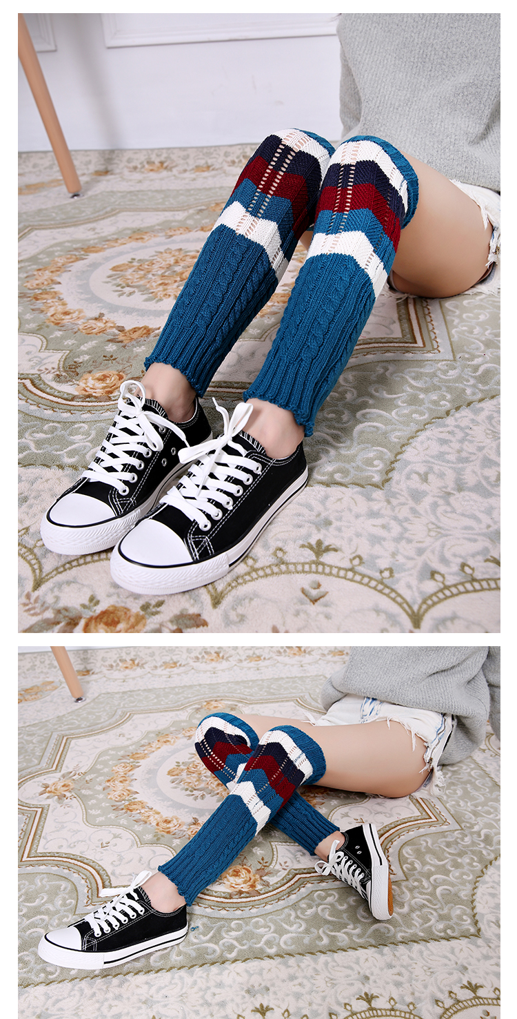 Hoa thủy triều cô gái mùa thu và mùa đông gợn màu phù hợp với vớ len lỏng đặt dày ống dài ấm áp trên đầu gối tất vớ nam trên mắt cá chân