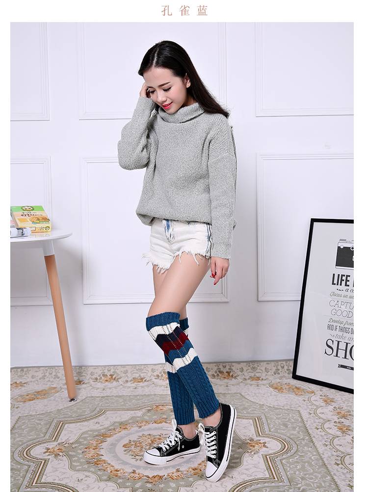 Hoa thủy triều cô gái mùa thu và mùa đông gợn màu phù hợp với vớ len lỏng đặt dày ống dài ấm áp trên đầu gối tất vớ nam trên mắt cá chân