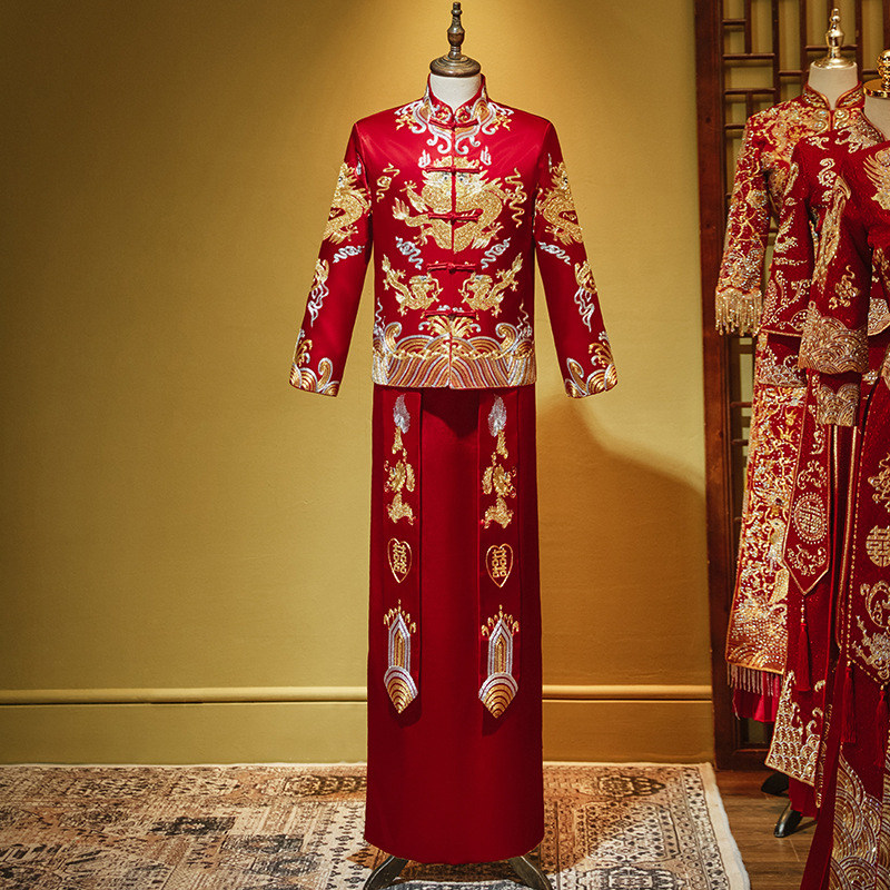Men's Show and the 2022 new groom clothes Chinese style wedding toast with men's dang costume to pick up the pro-wine red wedding dress