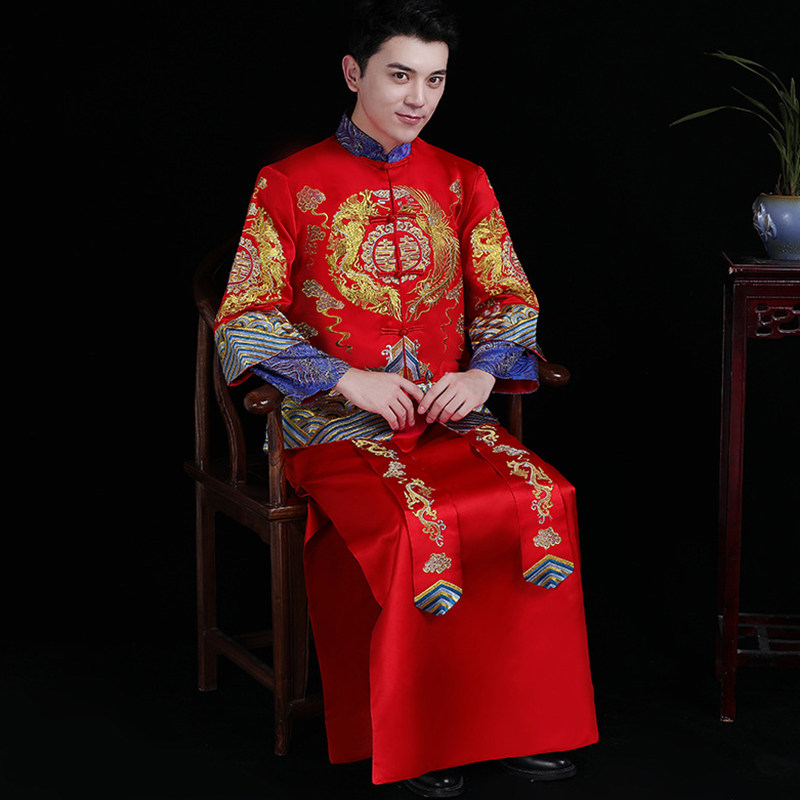 Men's show and suit 2022 New groom suits Chinese wedding gown blue show and men's ancient dress pick-up