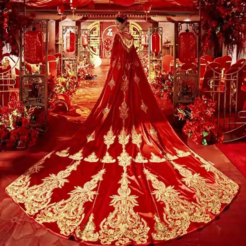 Full Set of Phoenix Crown and Robe Wedding Dress for Bride 2026 New Chinese Style Wedding Dress Palace Style Hanfu Cape Xiuhe Long Train