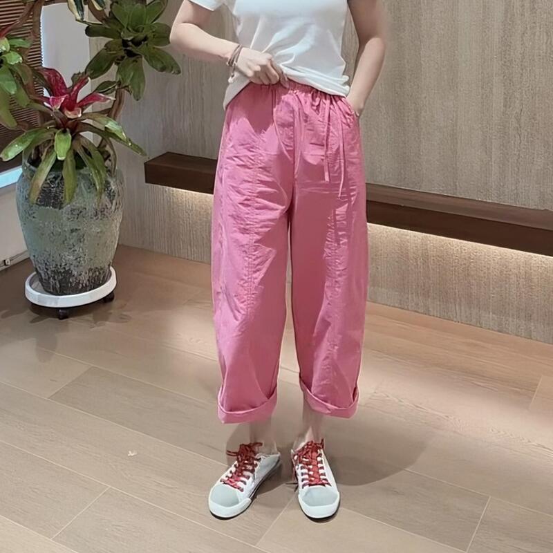 Summer Dopamine Pink Casual Pants for Women, Thin New Style for Summer, Plus Size, Slimming, Cropped Wide-Leg Harem Pants
