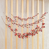 Christmas Red Berries Emulation Flower Decoration Vines Bar Wall-mounted Vine Handmade Diy Flower Rings Doors And Windows Pendant New Year Red Fruits