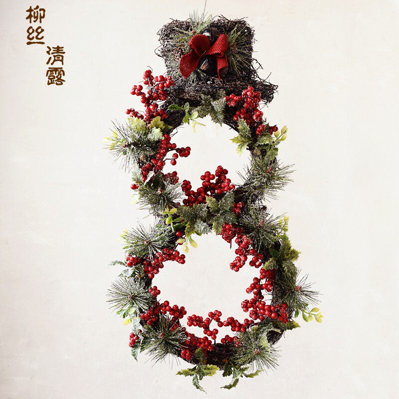 Ice and Snow Christmas Snowman Hanging Decoration Rattan Hat Decoration Hanging Door Garland Simulation Pine Needle Red Jam Fruit Party Decoration