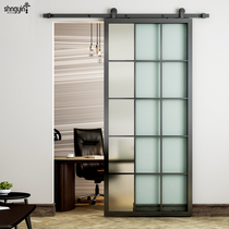 Glass barn door sliding door Nordic Bathroom Kitchen double hanging rail sliding door bathroom glass barn door customization