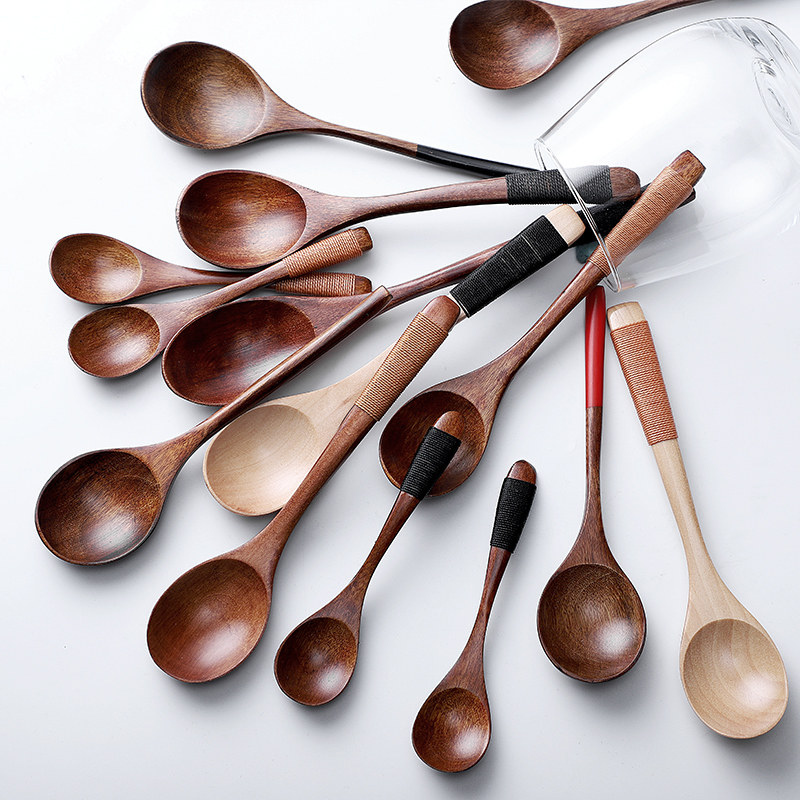 Long handle soup spoon small number wooden spoon drinking soup wood to eat creative home honey spoon cute Japanese solid wood small spoon