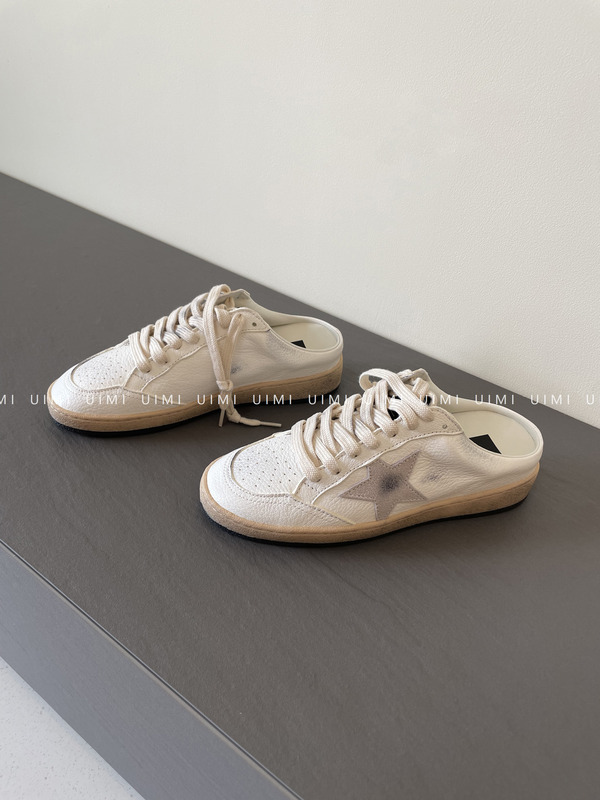 Uimi/Personal Collection! Sequin Star Distressed Sneakers, Star-Patterned Genuine Leather Height-Increasing Slip-On Half-Slippers