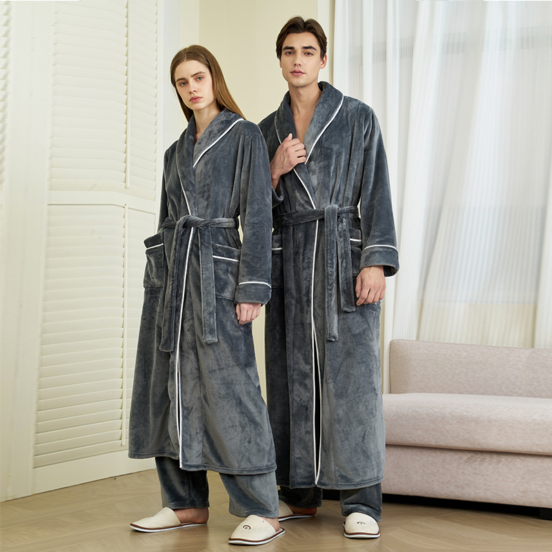 Men's Pajamas for Autumn and Winter, Coral Fleece, Thickened Flannel, Couple's One-Piece Long Pajamas with Pants, Women's Set Men's Pajamas for Autumn and Winter, Coral Fleece, Thickened Flannel, Couple's One-Piece Long Pajamas with Pants, Women's Set