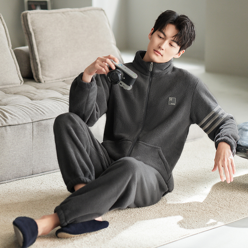 2025 New Men's Pajamas Autumn and Winter Coral Fleece Thickened Winter Flannel Loungewear Men's Set