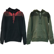 MARCELO BURLON RED FEATHER WINGS GREEN PATCHWORK BLACK HOODIE HOODED SWEATSHIRT