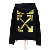 OFF-WHITE c o VIRGIL ABLOH 19FW OIL PAINTING PAINTED YELLOW ARROW BLACK HOODIE SWEATER