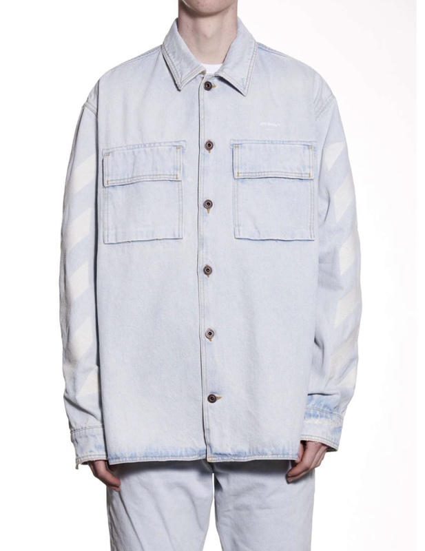 Off-White C/O Virgil Abloh 20Ss Armband Striped Blue Denim Shirt Jacket