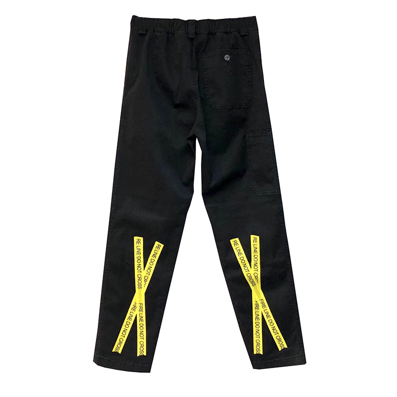 Off-White C/O Virgil Abloh Ow 18Ss Caution Line Yellow Stripe Black Casual Pants Trousers