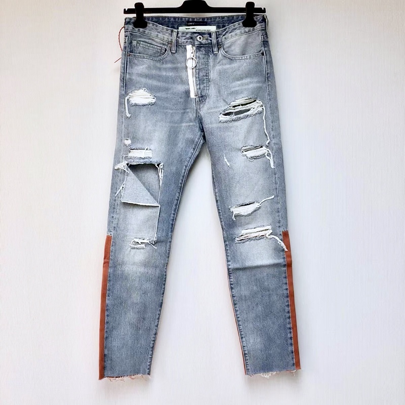 Off-White C/O Virgil Abloh Ow Collaboration Distressed Color-Blocked Blue Jeans
