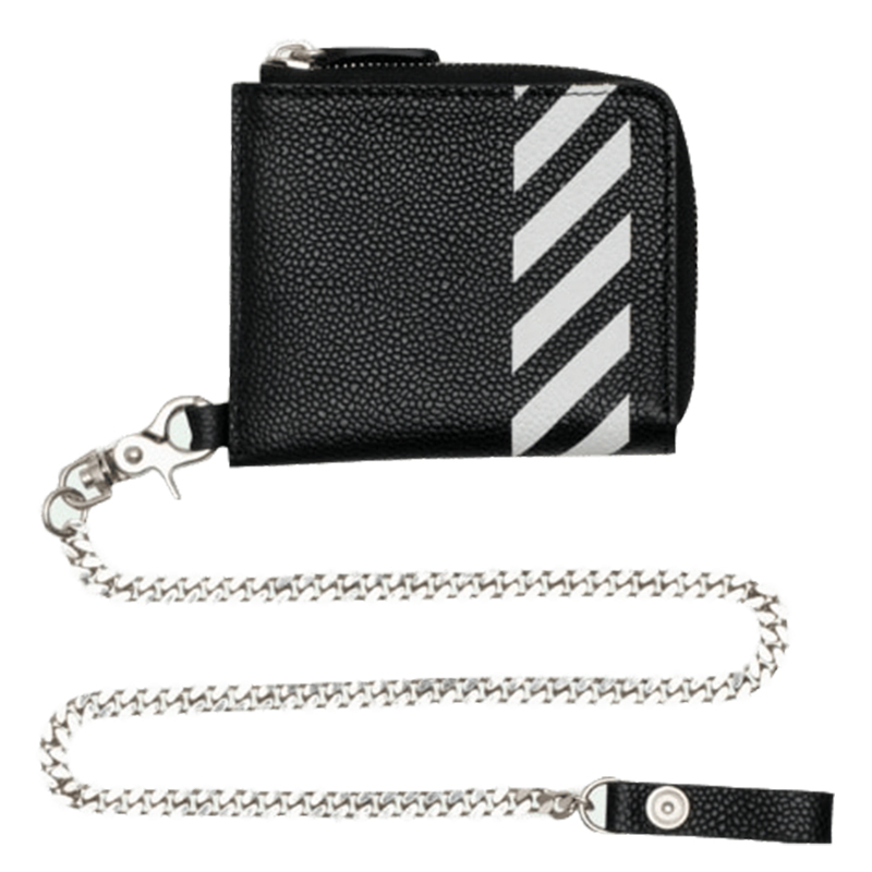 Off-White C/O Virgil Abloh 19Ss Black and White Caution Tape Black Chain Silver Chain Coin Purse