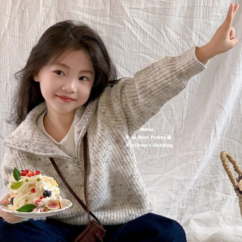 Pro-sub-loaded sweater knit pick-up point Blended Knit Blouse Baby Turned Polo Coat Polo Coat 2023 Autumn Winter-Taobao