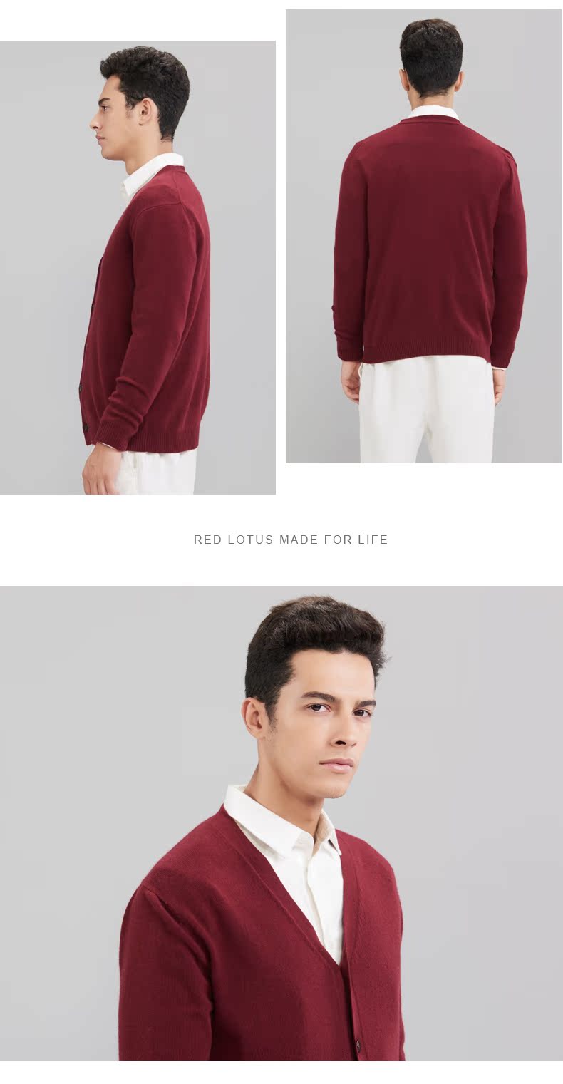 Honglian HỒNG LIAN mùa thu đông mới áo len cashmere nam cardigan khí chất thoải mái ấm áp - Áo len Cashmere ao da nam