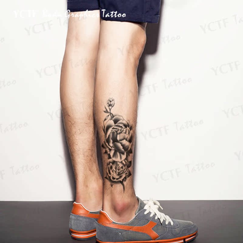 Yicai Tengfei black and white flower tattoo decal arm tattoo sticker Waterproof tattoo sticker paper male tattoo sticker waterproof male