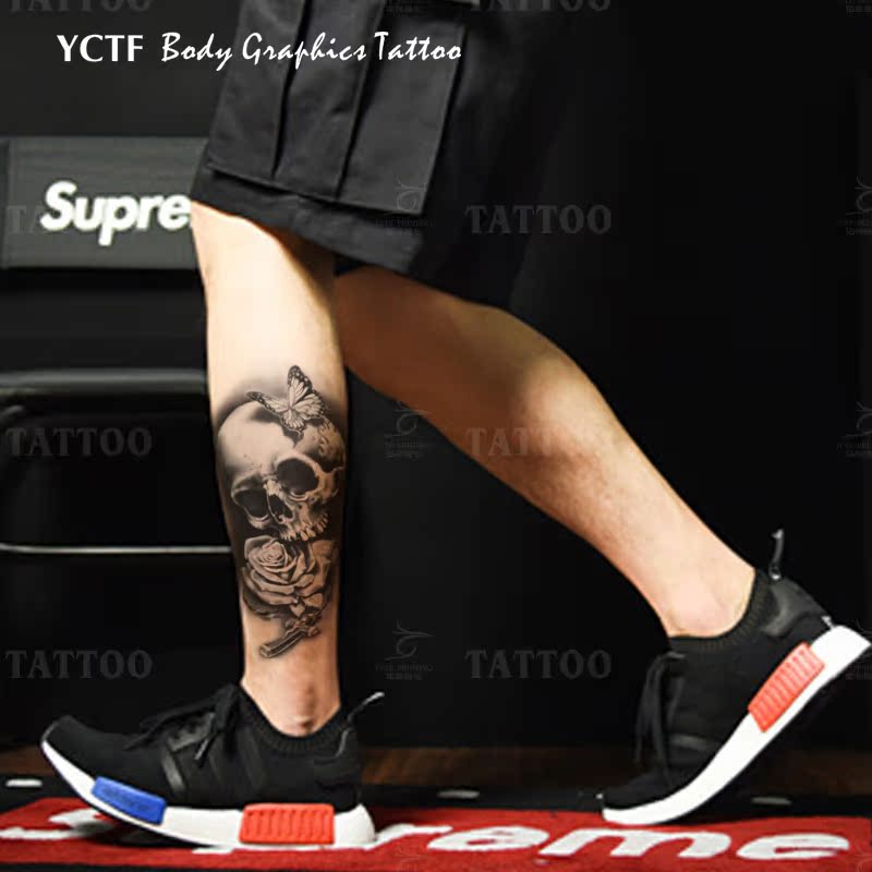 Billion color soaring rose skull tattoo stickers flower leg tattoo stickers waterproof tattoo stickers men lasting leg tattoos