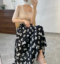 French elegant A-line skirt 2021 summer new high-waisted semi-elastic waist retro fresh elegant skirt