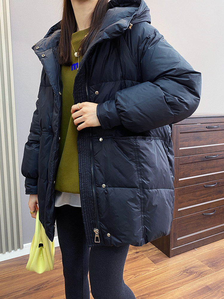 High-end European goods new down jacket women's mid-length Korean version loose and thin white duck down warm thickened coat winter