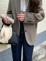 100% wool 500g thick herringbone double-sided hand-stitched wool coat two buckled woolen coat